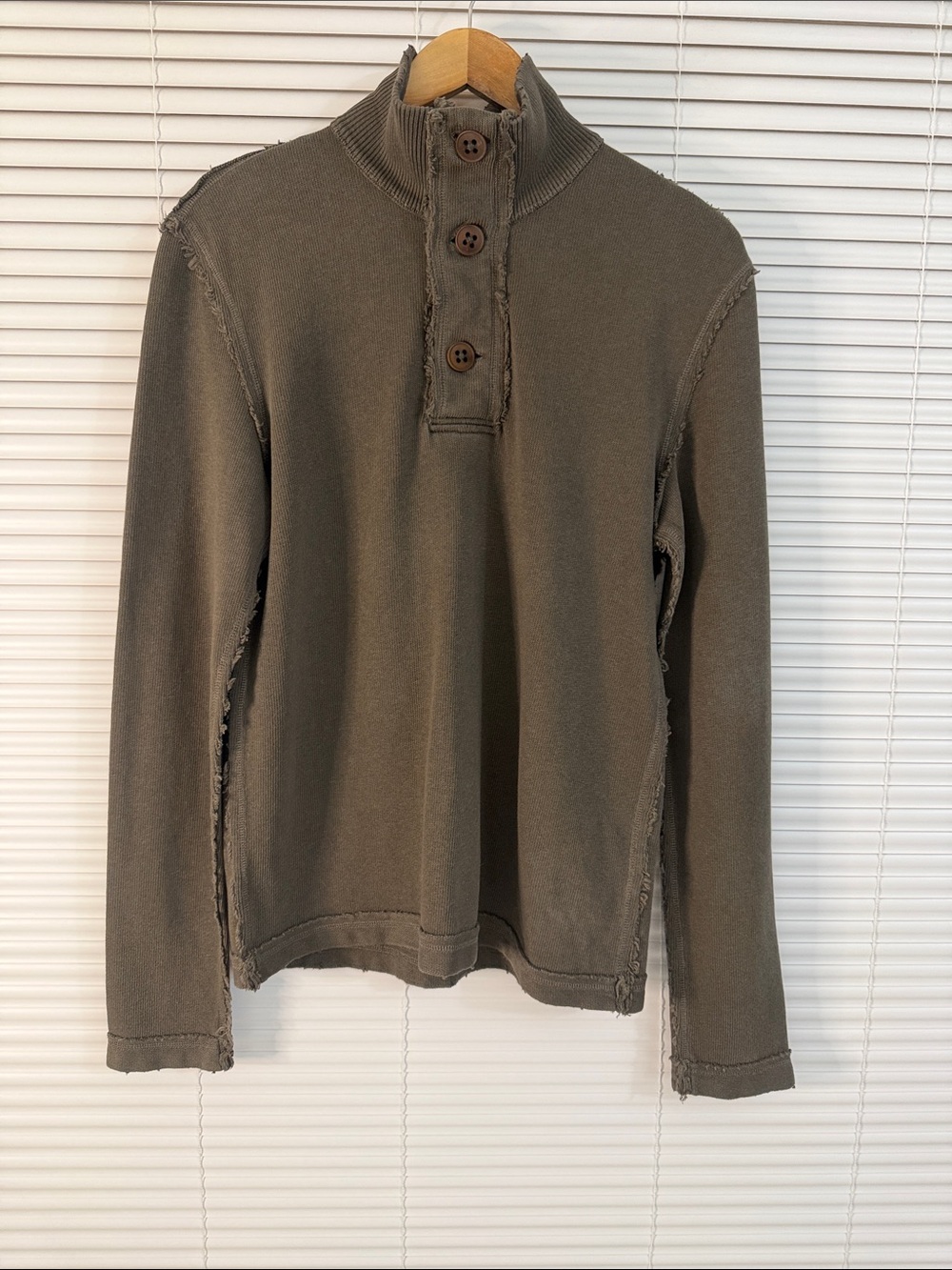 Boss Hugo Men's Olive Green Button-Neck Long Sleeve Sweatshirt Pullover Size M